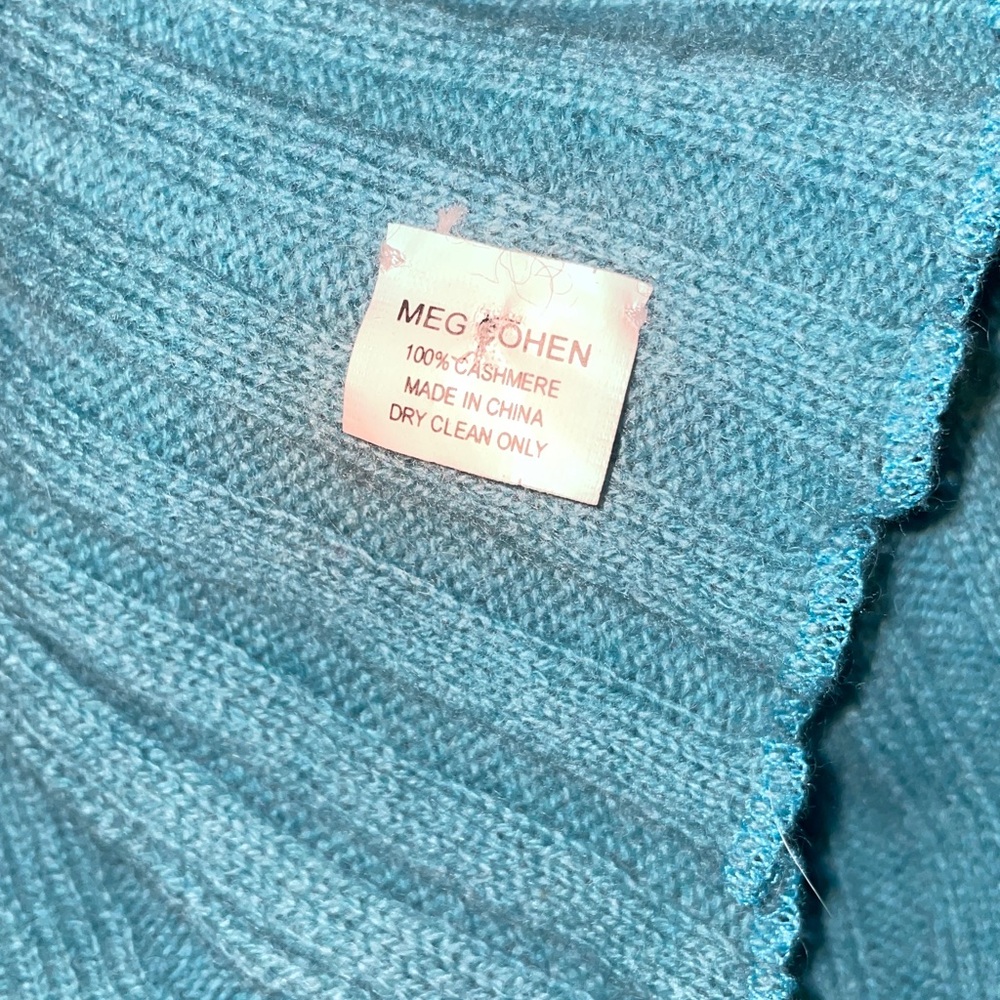 Meg Cohen watery blue heather Cashmere Scarf stole euc